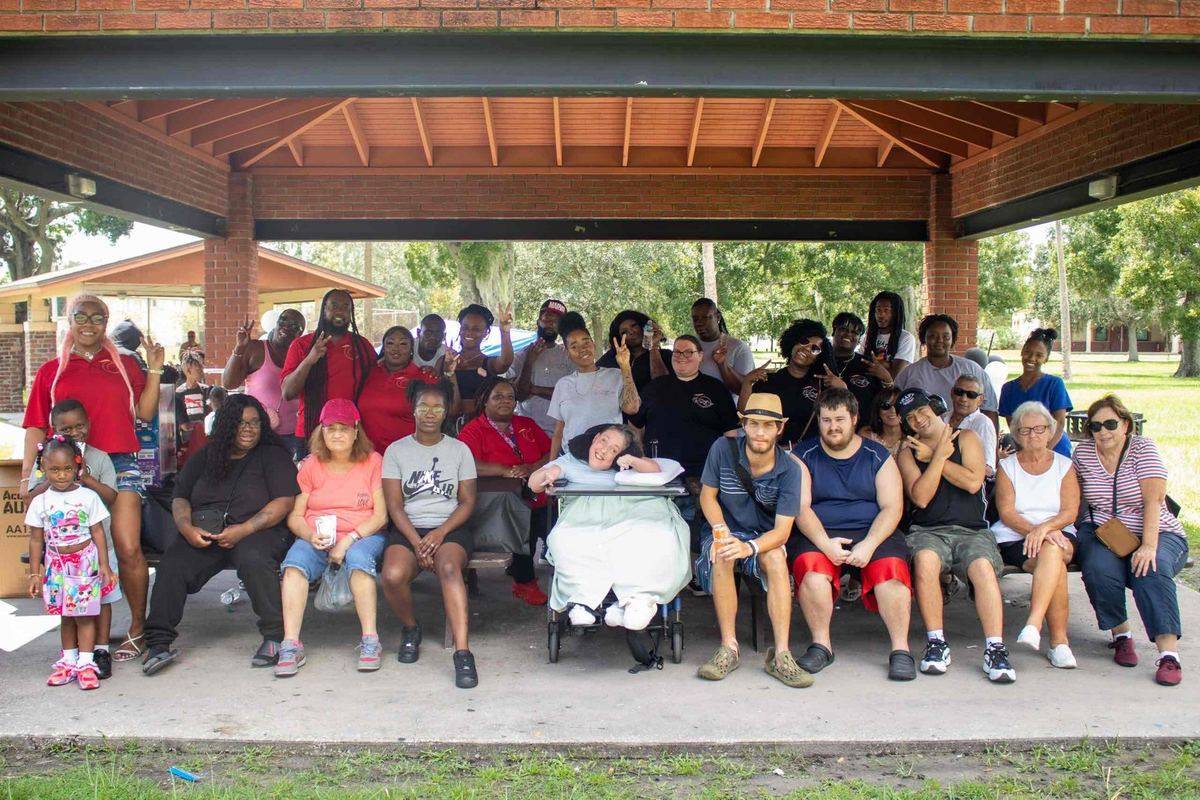 The Everything Peachie community gathered under an outdoor pavilion